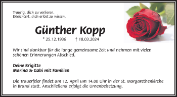 Traueranzeige von Günther Kopp von Frankenpost