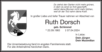 Traueranzeige von Ruth Dorsch von Frankenpost