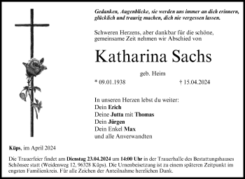 Traueranzeige von Katharina Sachs von Neue Presse Coburg