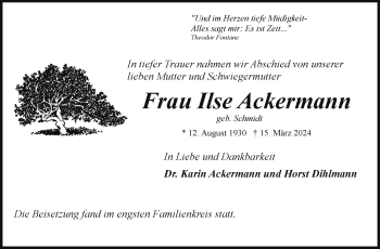 Traueranzeige von Ilse Ackermann von Frankenpost