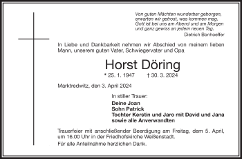 Traueranzeige von Horst Döring von Frankenpost