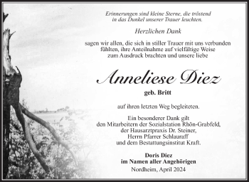 Traueranzeige von Anneliese Diez von Südthüringer Presse