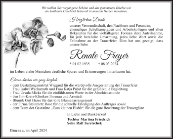 Traueranzeige von Renate Freyer von Südthüringer Presse