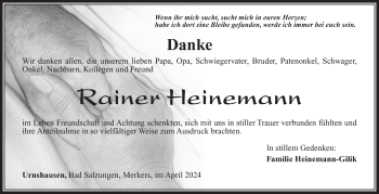 Traueranzeige von Rainer Heinemann von Südthüringer Presse