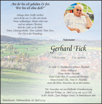 Traueranzeige von Gerhard Fick von Südthüringer Presse