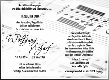 Traueranzeige von Wolfgang Scharf von Südthüringer Presse