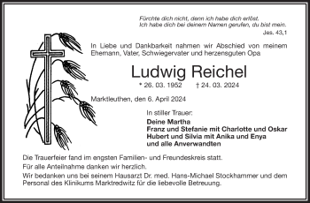 Traueranzeige von Ludwig Reichel von Frankenpost
