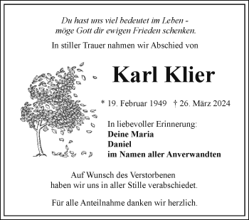 Traueranzeige von Karl Klier von Frankenpost