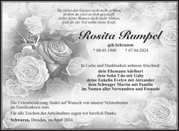 Traueranzeige von Rosita Rumpel von Südthüringer Presse