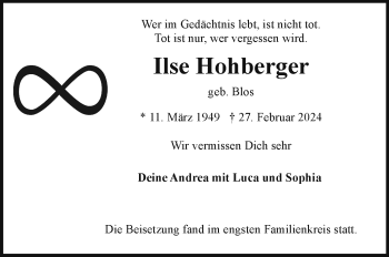 Traueranzeige von Ilse Hohberger von Frankenpost