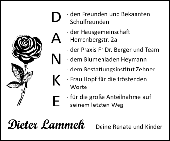 Traueranzeige von Dieter Lammek von Südthüringer Presse