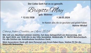 Traueranzeige von Brigitte May von Neue Presse Coburg