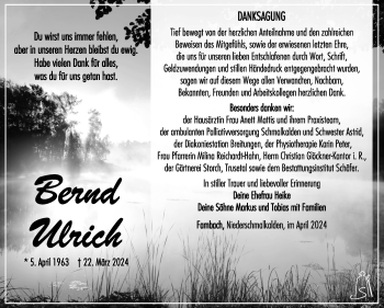 Traueranzeige von Bernd Ulrich von Südthüringer Presse