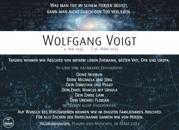 Traueranzeige von Wolfgang Voigt von Südthüringer Presse