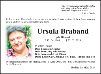 Traueranzeige von Ursula Braband von Südthüringer Presse