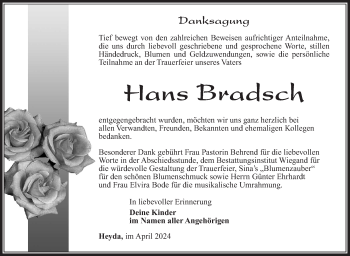 Traueranzeige von Hans Bradsch von Südthüringer Presse