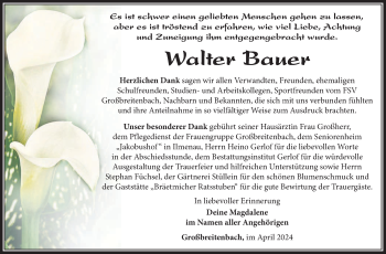 Traueranzeige von Walter Bauer von Südthüringer Presse