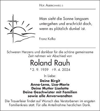 Traueranzeige von Roland Rauh von Frankenpost