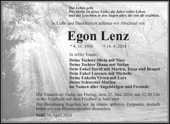 Traueranzeige von Egon Lenz von Südthüringer Presse