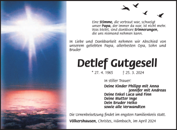 Traueranzeige von Detlef Gutgesell von Südthüringer Presse