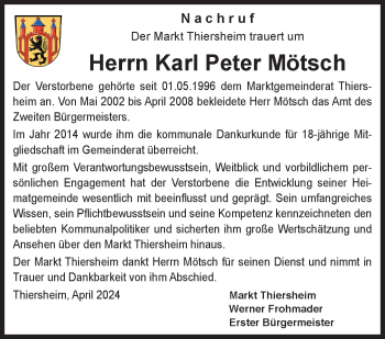 Traueranzeige von Karl-Peter Mötsch von Frankenpost