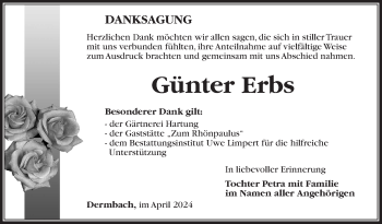 Traueranzeige von Günter Erbs von Südthüringer Presse