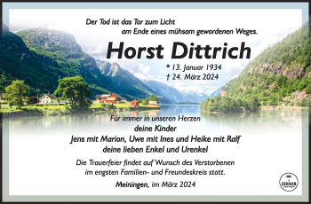 Traueranzeige von Horst Dittrich von Südthüringer Presse