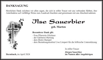 Traueranzeige von Ilse Sauerbier von Südthüringer Presse