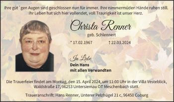 Traueranzeige von Christa Renner von Neue Presse Coburg
