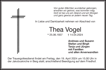 Traueranzeige von Thea Vogel von Frankenpost