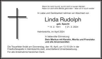 Traueranzeige von Linda Rudolph von Frankenpost