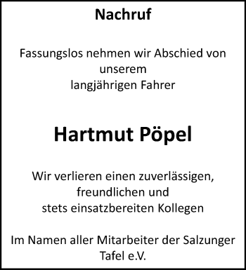 Traueranzeige von Hartmut Pöpel von Südthüringer Presse