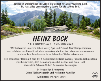 Traueranzeige von Heinz Bock von Südthüringer Presse