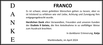 Traueranzeige von Francesco Tundo von Frankenpost