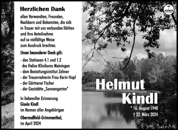 Traueranzeige von Helmut Kindl von Südthüringer Presse