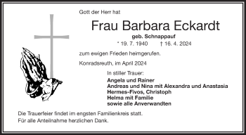 Traueranzeige von Barbara Eckardt von Frankenpost