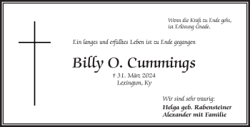 Traueranzeige von Billy Cummings von Frankenpost