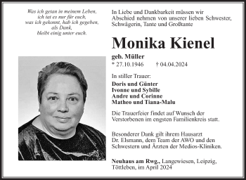 Traueranzeige von Monika Kienel von Südthüringer Presse