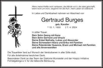 Traueranzeige von Gertraud Burges von Frankenpost