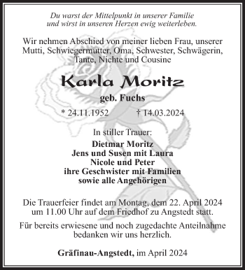 Traueranzeige von Karla Moritz von Südthüringer Presse