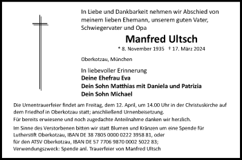 Traueranzeige von Manfred Ultsch von Frankenpost