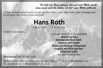 Traueranzeige von Hans Roth von Neue Presse Coburg