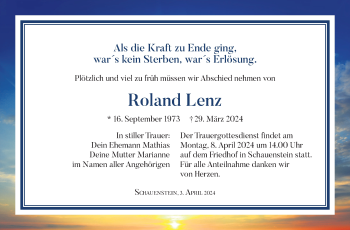 Traueranzeige von Roland Lenz von Frankenpost
