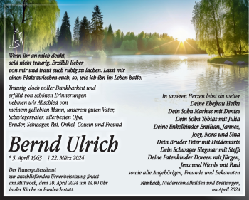 Traueranzeige von Bernd Ulrich von Südthüringer Presse