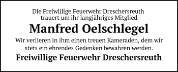 Traueranzeige von Manfred Oelschlegel von Frankenpost