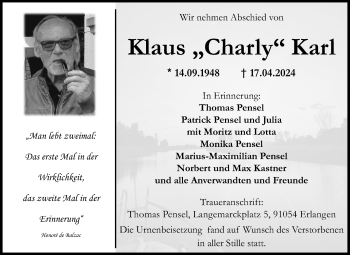 Traueranzeige von Klaus Karl von Neue Presse Coburg