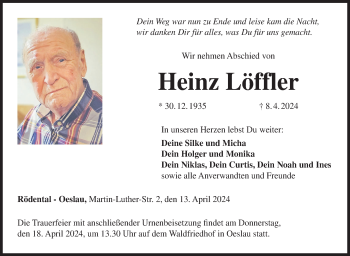 Traueranzeige von Heinz Löffler von Neue Presse Coburg