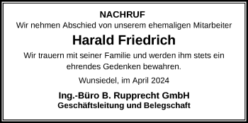 Traueranzeige von Harald Friedrich von Frankenpost
