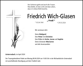 Traueranzeige von Friedrich Wich-Glasen von Neue Presse Coburg