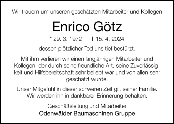 Traueranzeige von Enrico Götz von Südthüringer Presse